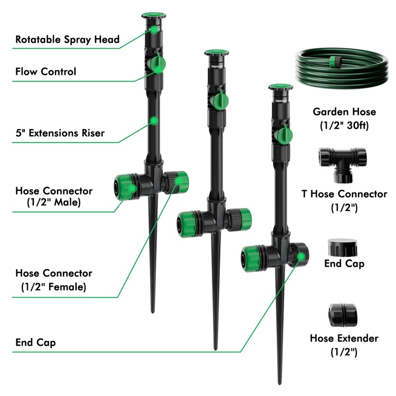 RESTMO Above Ground Sprinkler System,Irrigation Sprinklers for Yard,Green
