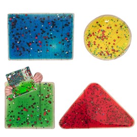 Playlearn Sensory Gel Shapes with Glitter & Colourful Liquid, Squidgy Jelly Fidgeting Toy, Lie on Light Table or Handheld (4 Pack)