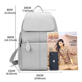 15 Colors Real Soft 100% Genuine Leather Women Backpack Fashion Ladies Travel Bag Preppy Style For Woman (Grey)