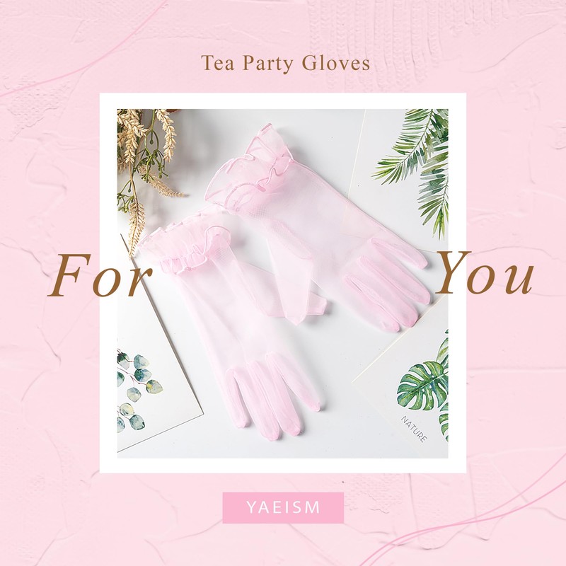 YAEISM Short Pink Gloves Sheer Silk Tulle Wedding Gloves Elegant