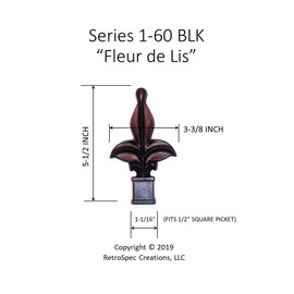 Retrospec Creations 25 Each for 1/2” Plastic Finial Tops for Iron Picket Fence Tops Fleur De Lis – #1-60