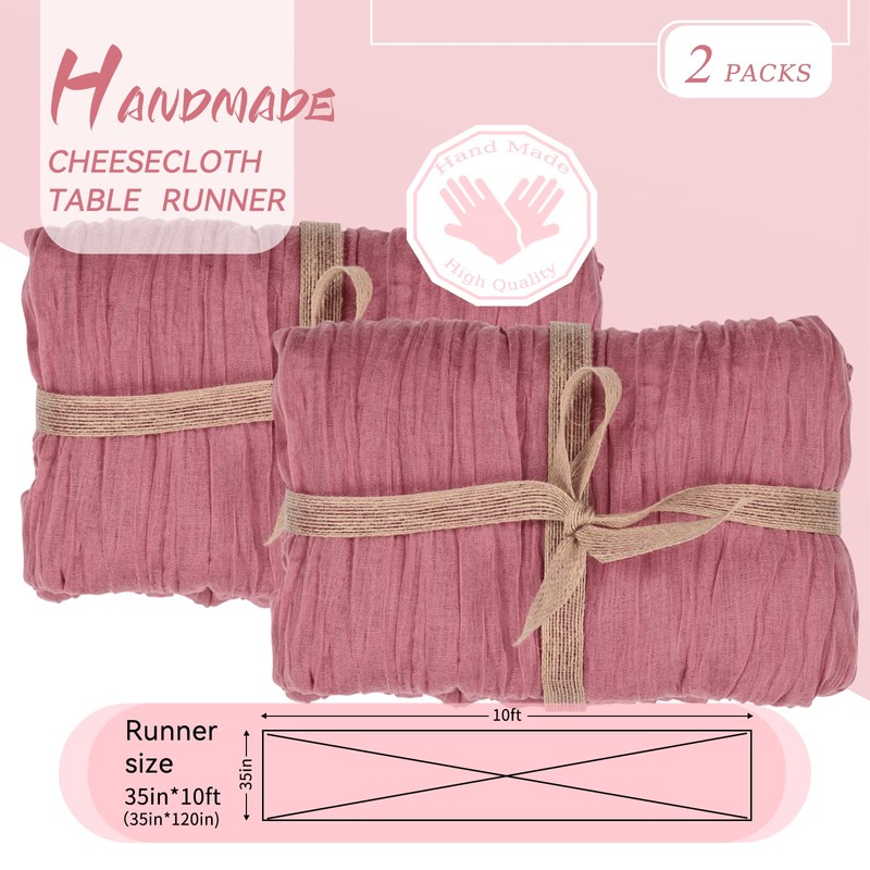 Pack of 2 Cheesecloth Table Runner, Dusty Rose, 90 x