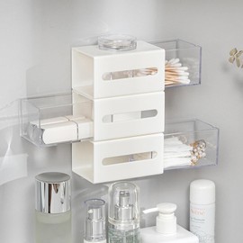 Cretosou Floating Wall Shelf Wall Storage Unit, Floating Shelves with 3 Drawers White Shelves, Wall Shelves for Hallway Living Room Bedroom Kitchen