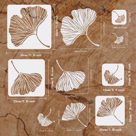 FINGERINSPIRE 5Pcs Ginkgo Biloba Painting Stencil 3.9/5.9/7.87/9.8/11.8inch Reusable Leaf Pattern Drawing Template Plastic Square Hollow Out Stencil DIY Craft for Wall Wood Furniture