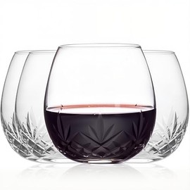SHOSHIN Hand-Cut Stemless Wine Glasses – Hand Made Lead-Free Crystal Glass (15 Oz, Set of 4) – Ideal Gift