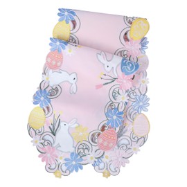 Chlophy Easter Table Runner Pink 13x70 Inches, Bunny Rabbit Easter Egg Floral Flower Embroidered Spring Table Runner Cutwork Kitchen Dining Table Decoration for Indoor Home Décor