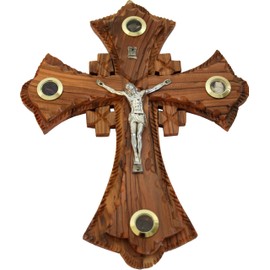 Two layers of olivewood Crucifix with Holy Land samples - Essences