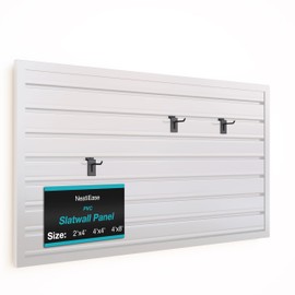 NeatiEase Slatwall Panel Wall Storage Systems, 2 x 4ft Slat Wall Paneling Garage Wall Organizer, Heavy Duty Wall Mounted PVC Wall Rack (White)
