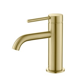 KIBI Circular Brass Single Handle Bathroom Vanity Sink Faucet, Lavatory Sink Faucet with Water Hose (Brushed Gold)