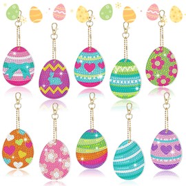 HYran Diamond Painting Easter, Pack of 10 Diamond Painting Pendant Keyrings, Easter Egg Diamond Painting Keyring, Easter Children DIY Craft Gifts Gift