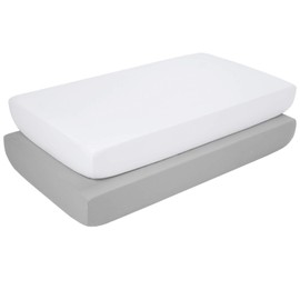 TILLYOU 2-Pack Solid Standard Fitted Crib Sheet Set for Boys or Girls, 100% Hypoallergenic Cotton Toddler Bed Mattress Sheets, Comfy & Gentle to Baby’s Sensitive Skin and Hair, White/Charcoal Gray