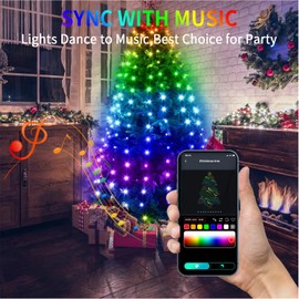ZWOOS 400 LED Christmas Tree Lighting, RGB Christmas Tree Lighting with Ring, Christmas Lighting Power, App Control/Remote Control, Music Sync, Bluetooth Connection, Height: 2 m