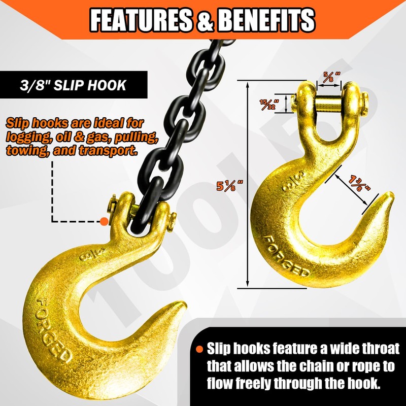YATOINTO Grade 80 Log Chain 3/8'' X 14 Feet with