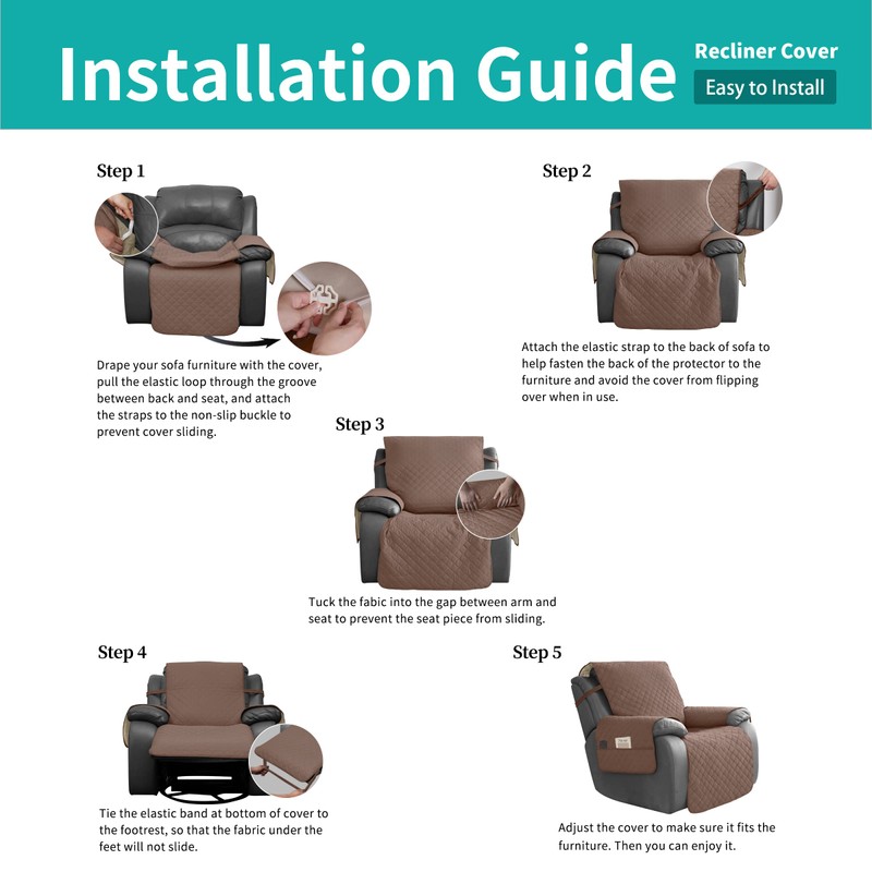 Easy-Going Waterproof Oversized Recliner Chair Sofa Cover with Pocket, 1-Piece