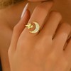 Nawflue 18K Gold Plated Moon Star Rings for Women Adjustable