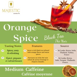 Majestic Tea ORANGE SPICE | Black Tea | Zesty Spicy Delight | Natural ingredients | Non-GMO | Eco- Conscious Tea Bags | Individually Wrapped Pyramid Tea bags 20 Count.