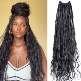 Tupicon Pre-Looped Crochet Boho Locs Braiding Hair With Human Hair Curls Boho Dreadlocks Goddess Locs Crochet Hair with Curly Ends Body Wave 22inch 72 Strands(3 Pack)