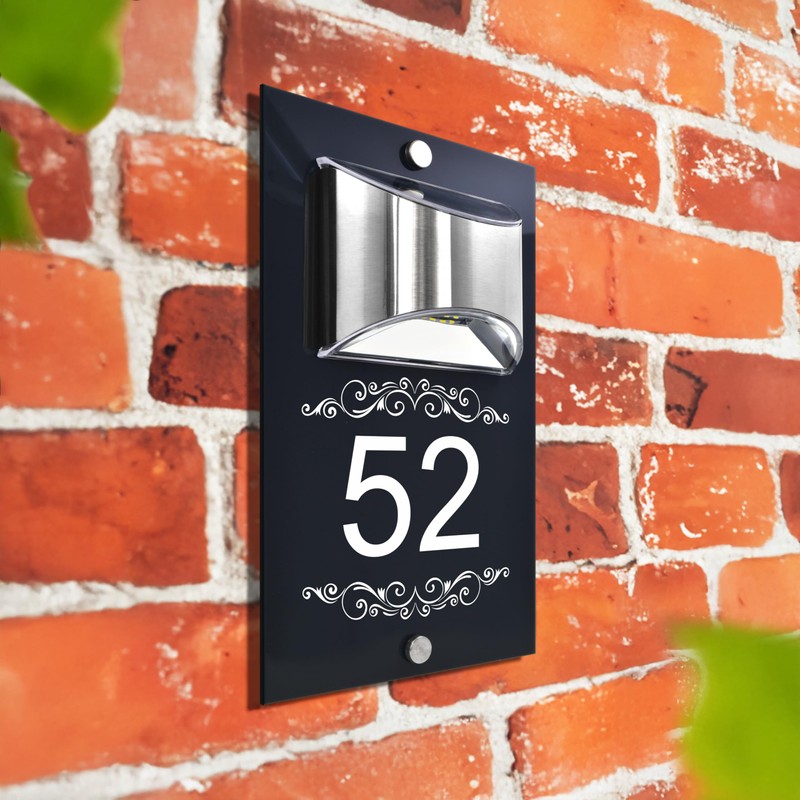Custom Signs Solar Illuminated Modern Anthracite House Number Sign 24cm