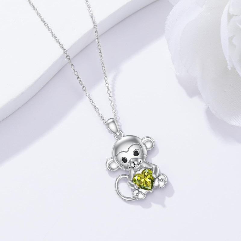 LONAGO Monkey Necklace Birthstone Monkey Pendant Necklace Jewelry Gift for