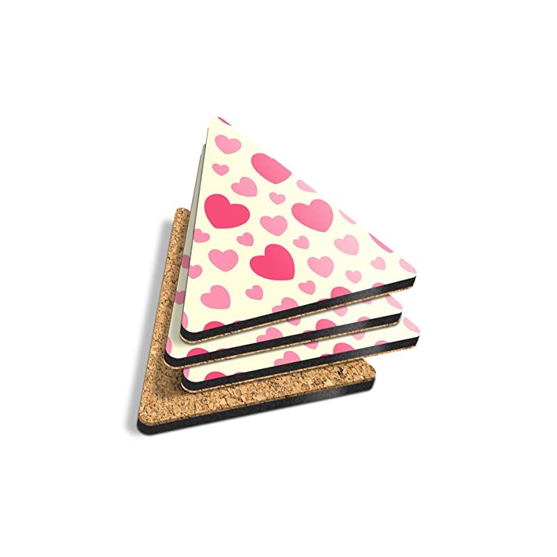 4 x Triangle Coasters - Love Heart Pattern Valentines Day