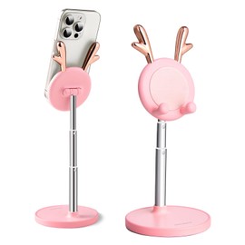 nediea Smartphone Stand Cute Smartphone Stand Desktop Cute Deer Antler Clip Mobile Stand Height Adjustable Angle Compatible with 4-7.9 Inch Cell Phones (Pink)