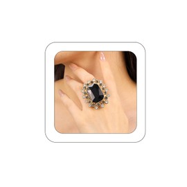 Yheahin Boho Big Oval Crystal Ring for Women Gold Flower Statement Rhinestone Rings Vintage Square Open Finger Adjustable Crystal Floral Ring Jewelry for Bridal Wedding Party, Metal Crystal