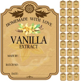 30PCS Vanilla Extract Labels, Holiday Gift Stickers Homemade Vanilla Stickers, Vintage Vanilla Extract Labels for 2 oz,4 oz Bottles (2.2in X 1.5in)