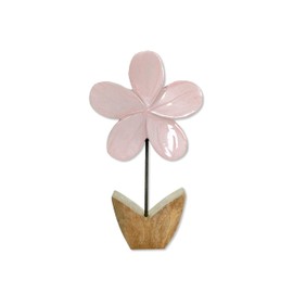 Wooden Figurine Flower Glazed Light Pink 12 x 21 cm Decorative Table Decoration Wooden Flower Sculpture