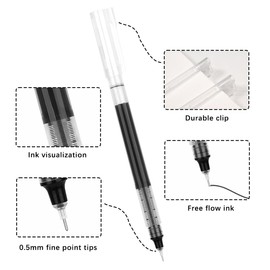 GuavaGlide Black Pens for School Pens Liquid Ink Rollerball Pens Black Fine Tip Pens 12 PCS Extra Fine Point Pens Writing Pens Pack of Pens Black Ink Pens 0.5 Mm Pens Left Handed Pens