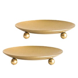 Gold Iron Plate Candle Holder, Decorative Iron Pillar Candle Plate, Set of 2, 4.37 inches D x 0.78 inches H, Pedestal Candle Stand for LED & Wax Candles, Incense Cones, Spa, Weddings (2 pcs)