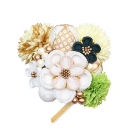 Kyoetsu Miwaka Hair Ornament, Coming-of-Age Ceremony, For Furisodes, Kimono, Knob-making, Women's, Kimono, 12-Piece Set, Crepe, Red, White, Black Beige, white