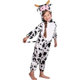 Kids Animal Costumes Unisex Fancy Dress Outfit Cosplay Children Onesies (XL (For kids 120-140 Cm tall), Cow)