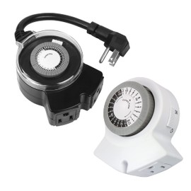 Clear Power 2-Outlet Indoor 24 Hour Mechanical Timer with Outdoor 24 Hour 2 Outlet Outdoor Mechanical Timer with 6 inch Cord, CPCO95002