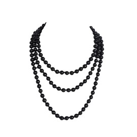 1920s Pearls Necklace Long Fake Pearls Necklace Retro Vintage Imitation Pearls Layered Necklace Pearl Strand Costume Jewelry for Women -Black