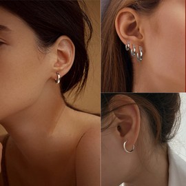 Gold Hoop Earrings For Women Cubic Zirconia Hoop Earrings Set Small Huggie Hoops Earrings Set for Women Fashion Jewelry (4 Sizes), Copper, No Gemstone