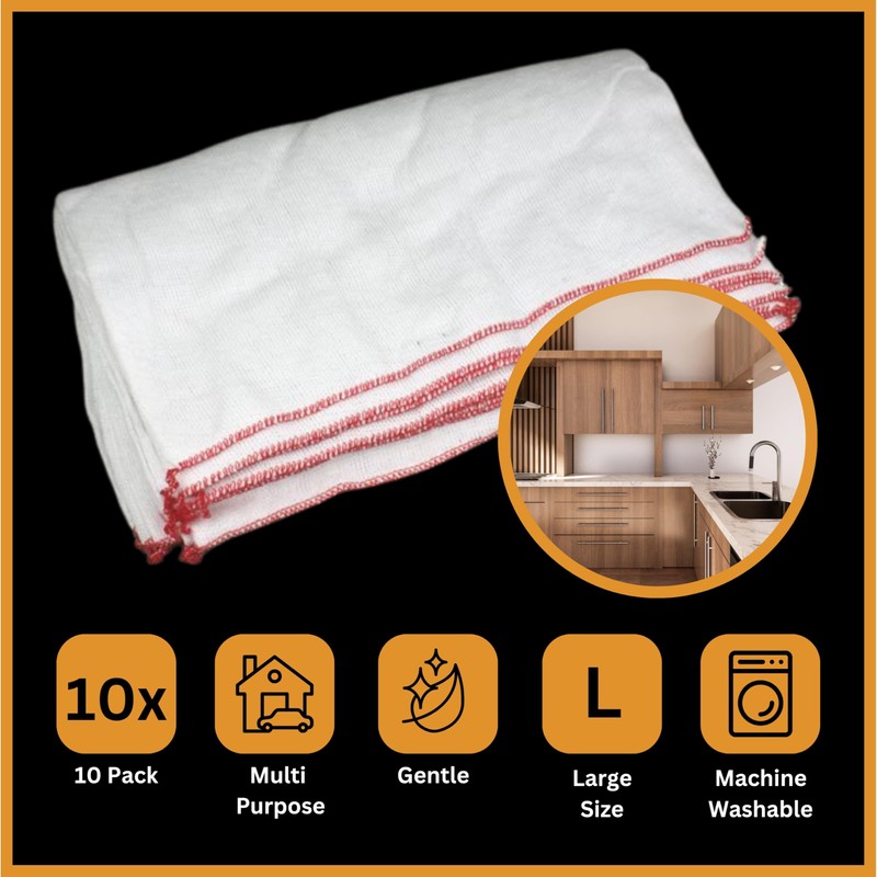 Tek Automotive Large Cotton Dish Cloths – 10 Pack, White