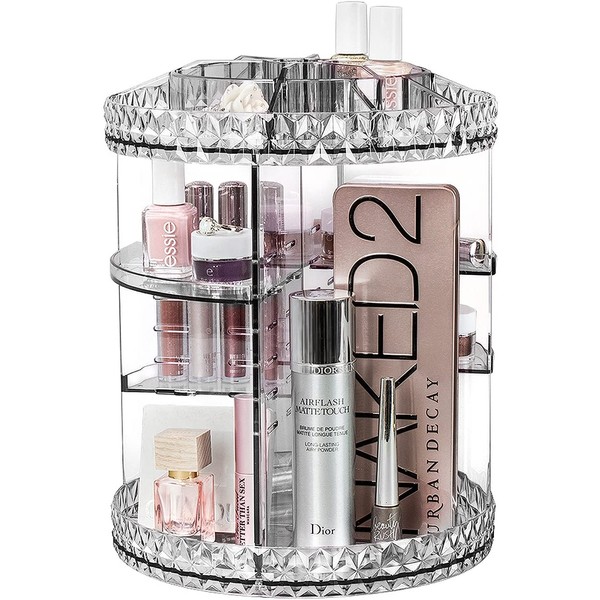 Sorbus Rotating Makeup Organizer, 360° Rotating Adjustable Carousel Storage for Cosmetics, Toiletries, and More — Great for Vanity, Bathroom, Bedroom, Closet, Kitchen (Clear)