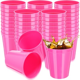 Yungyan 50 Pack 16oz Stadium Cups Reusable Plastic Cups Blank Drink Tumblers for Parties, Events, DIY Projects, 4.5 x 3.54 x 2.72 Inch (Rose Red)