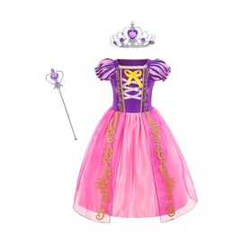 Gridamea Girls Rapunzel Dress Purple Princess Costume with Fairy Wand and Crown Tiara for Wedding/Party/Cosplay
