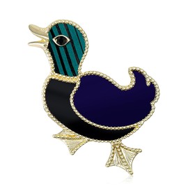 Enamel Duck Brooch Pin, Gold-Tone Animal Lapel Pin, Teal and Navy Blue, 1.5 x 1.8 Inch, Women's Fashion Accessory