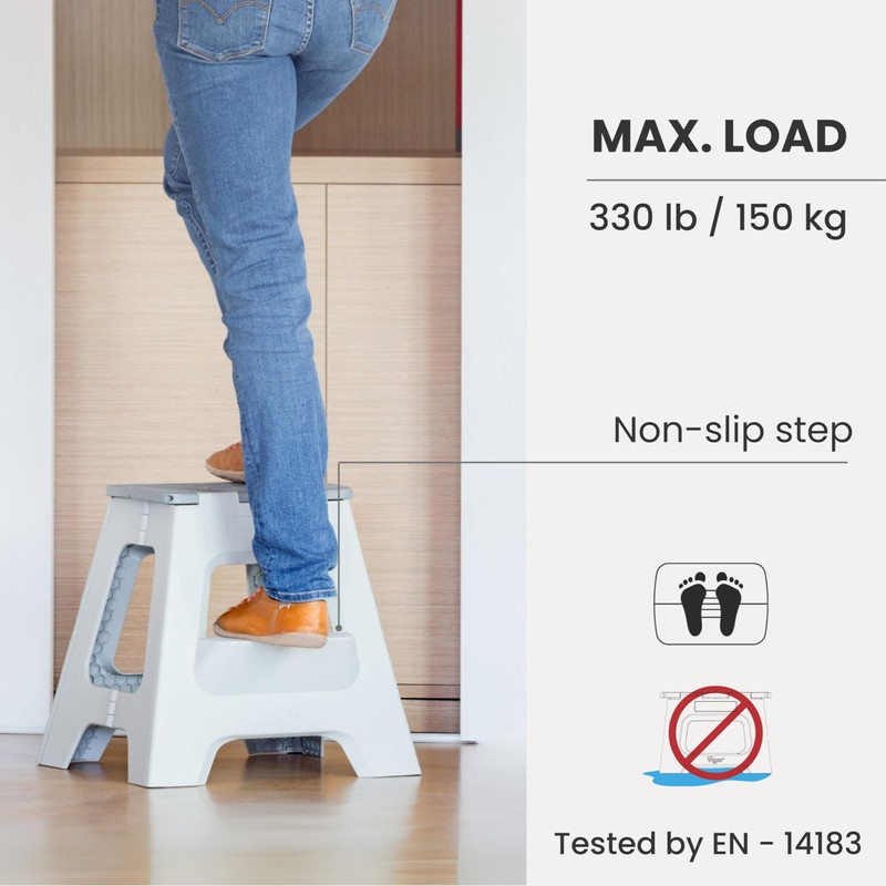 Vigar Compact Step Stool Foldable, 16-inch Two-Step Stools for Adults