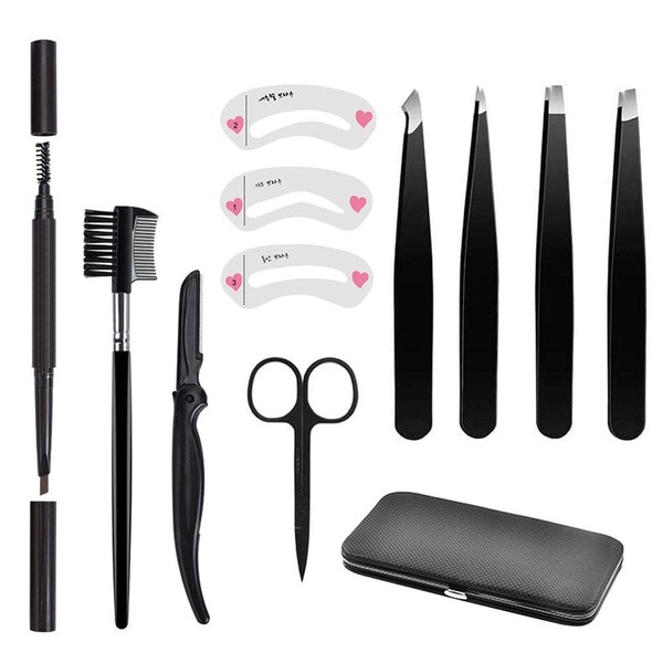 Eyebrow Tweezers Set Eyebrow Grooming Kit with Razor Scissors Brush