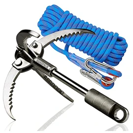 Grappling Hook and Rope 10M (32ft) - Multifunctional Heavy Duty Survival Hook - 4 Stainless Steel Folding Claws - Survival Gear - Outdoors Camping Hiking