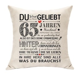 65th Birthday Gifts, 65 Years Women Birthday Gifts Decoration Cushion Cover for Turning 65th Dad Mom Grandma Grandpa Aunt Uncle Friend Pillow Souvenir 45 x 45 (65th)