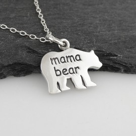 Sterling Silver Mama Bear Pendant Necklace, 18" Chain, Mom Mother's Day Gift