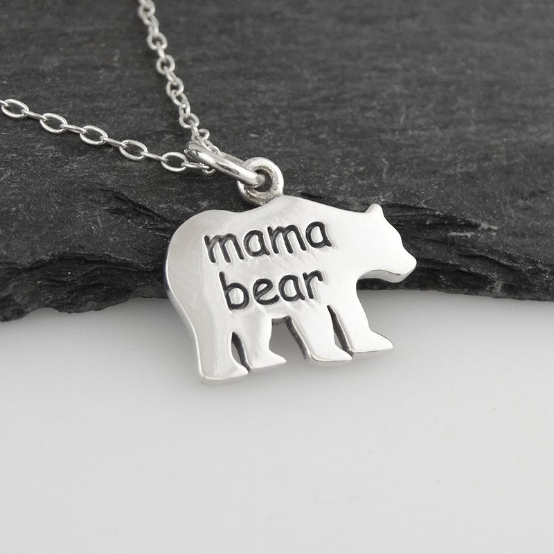Sterling Silver Mama Bear Pendant Necklace, 18" Chain, Mom Mother's