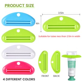 LOVEINUSA Toothpaste Tube Squeezer Dispenser, 4PCS Hanging Tooth Paste Clips Roller Squeezer Holder for Saving Toothpaste Facial Cleanser Creams Paint, Multicolor