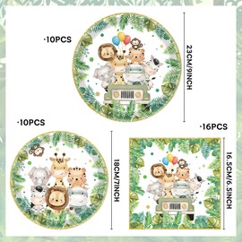 BACH AND BOOZY 36PCS Jungle Safari Theme Birthday Party Supplies Animal Plates Napkins for Birthday Baby Shower Decorations