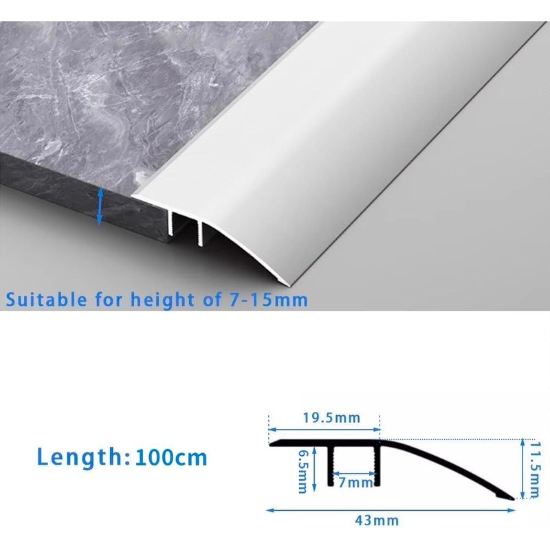 Threshold Ramp, Aluminium, Door Threshold, Tension Strap, Transition Profile, Suitable