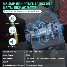 Mini Multi-functional Table Saw with Voltage LED Display, Mini Table Saw for Crafts with 10 Sanding Belts, 0-90° Adjustable Belt Sander, Dual Bench Grinder, 4 in 1 Machine with 7 Speed Adjustable